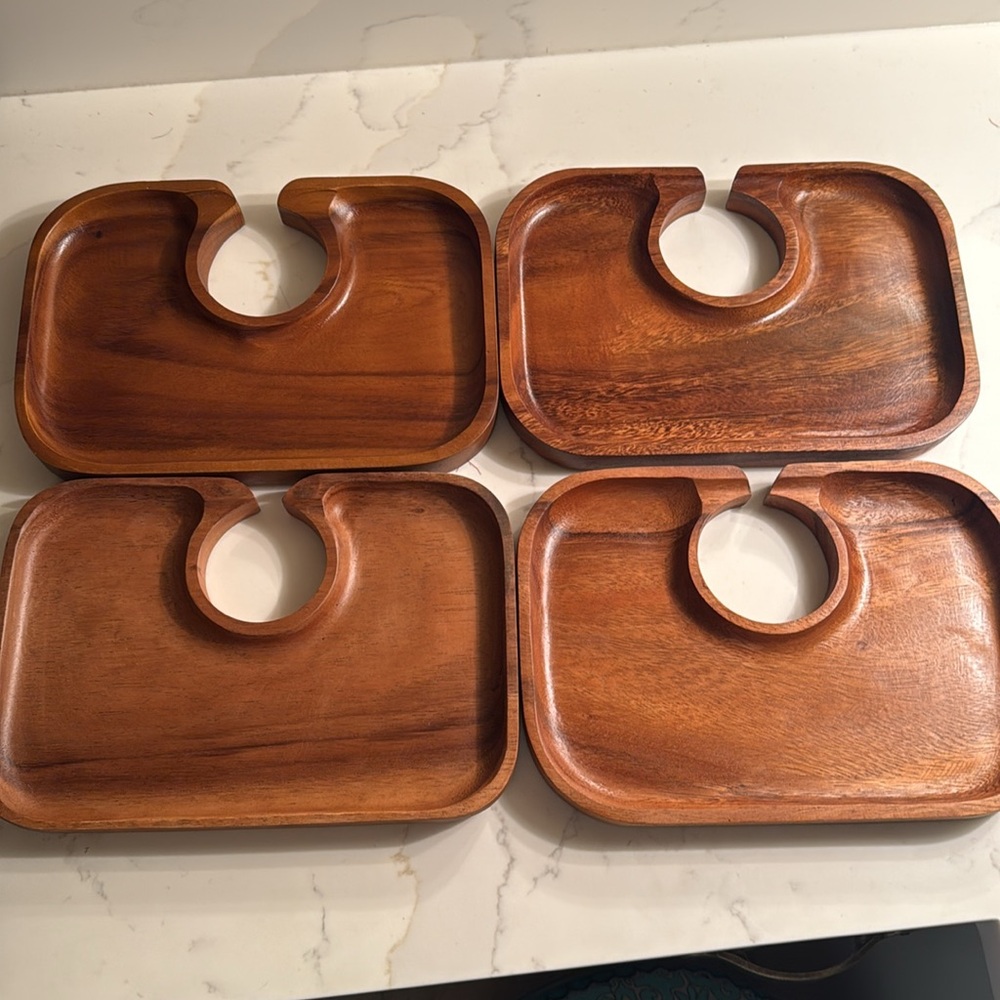 Vintage Wooden Snack Trays Set of 4 - Picture 3 of 6